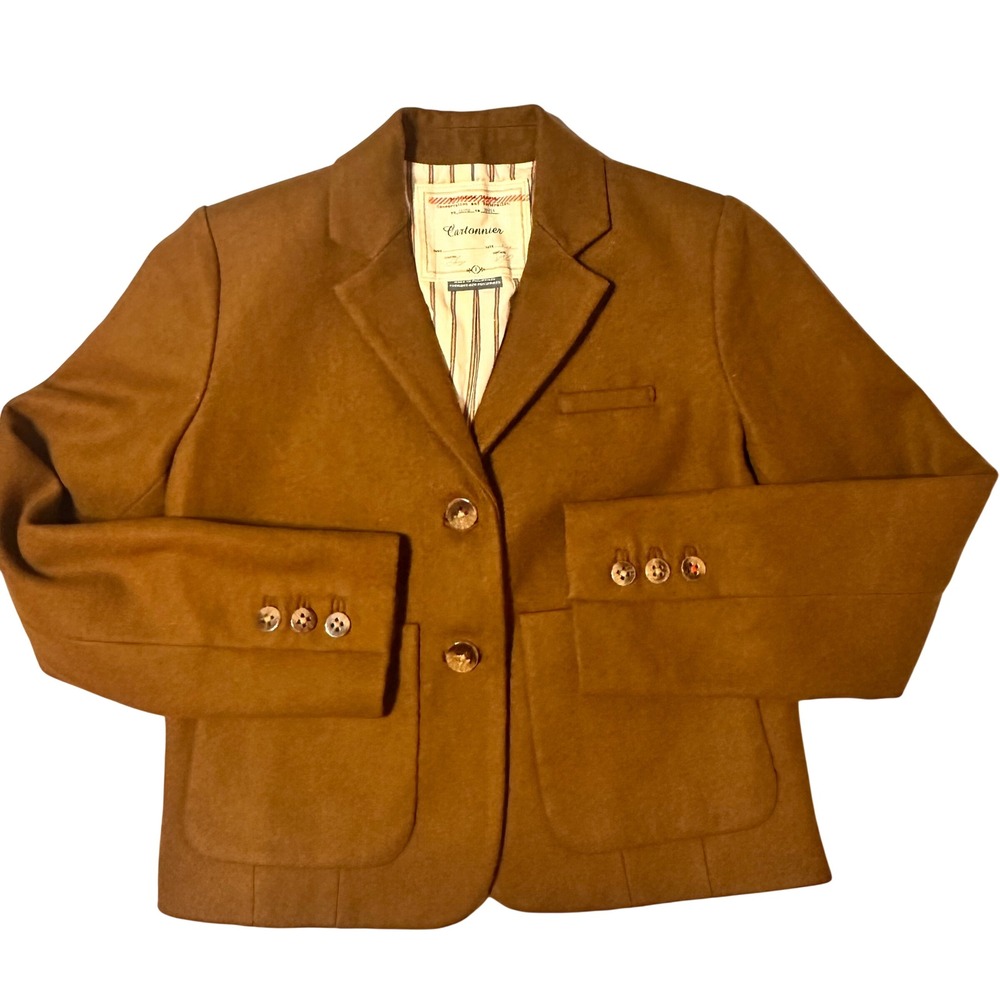 Cartonnier Anthropologie Brown Wool Blend Blazer Jacket Size 2 Tobacco Striped